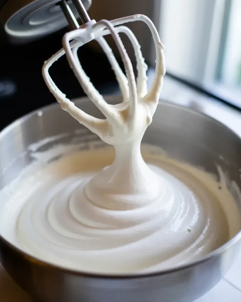 Beat egg whites to stiff glossy peaks for an airy sponge texture