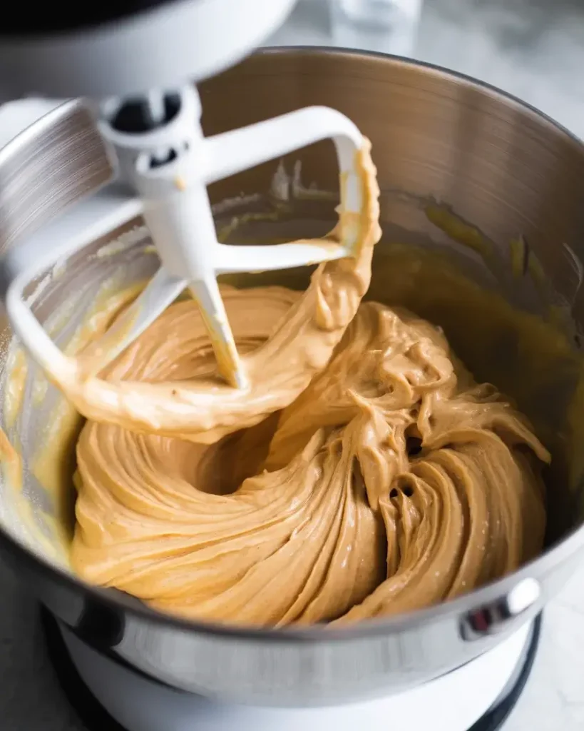 Fluffy cream cheese and peanut butter mixture beaten until smooth and lump-free