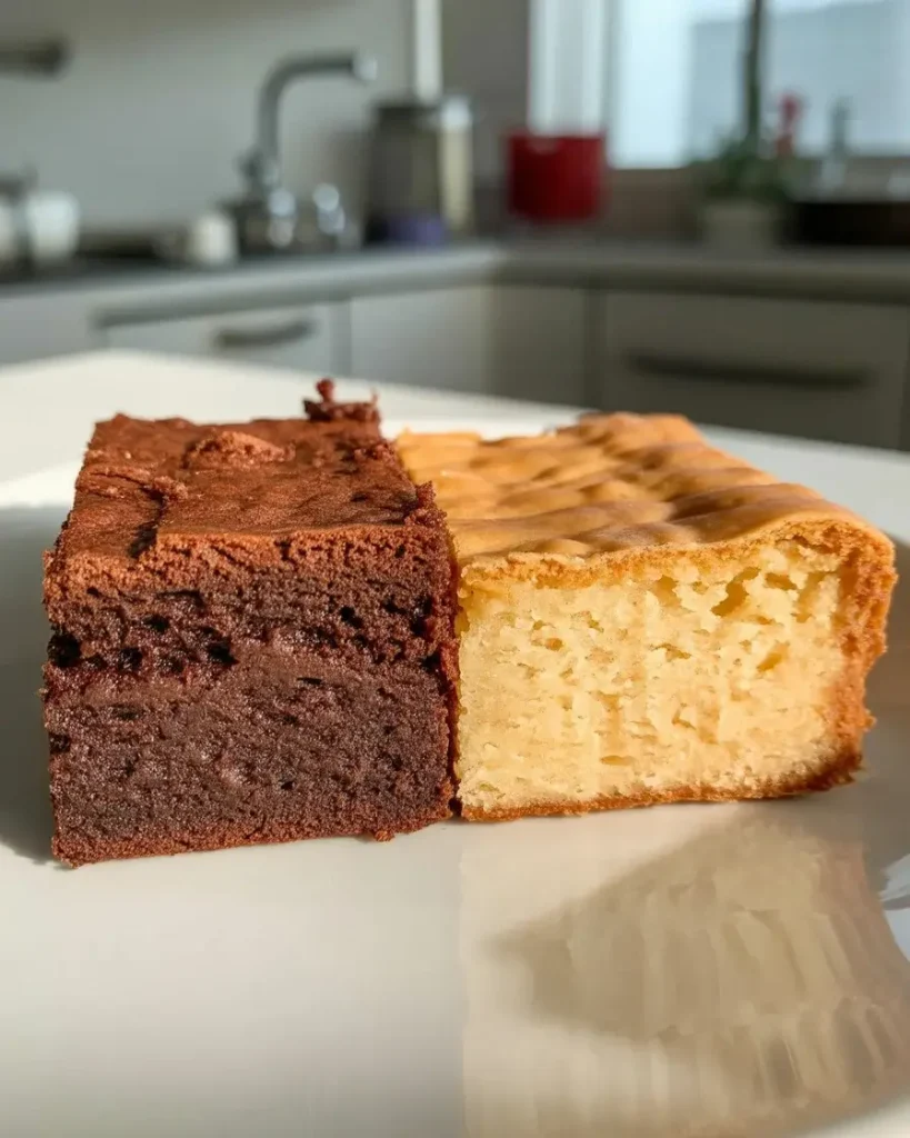 Fudgy texture on left versus cakey texture showing the crucial difference