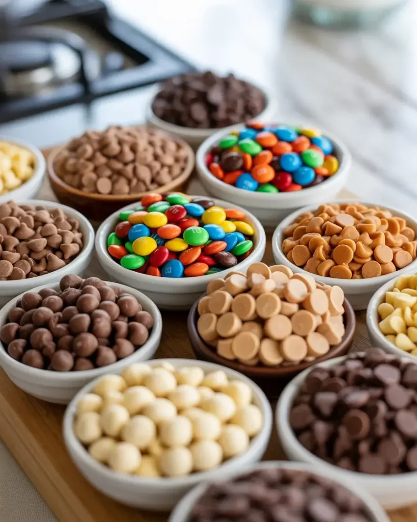 Different candy options for customizing your monster cookie pie