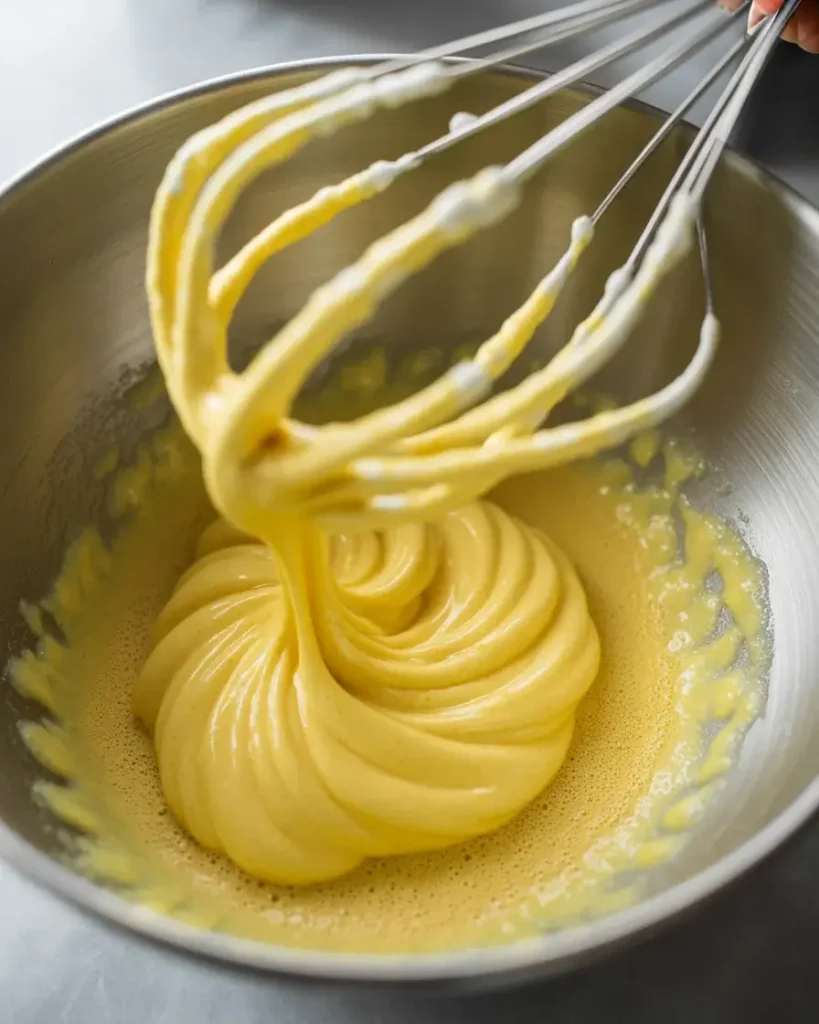 Whisking eggs and sugar until pale and ribbony for perfect brownie texture