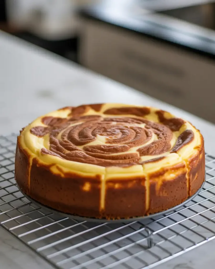 Cheesecake cooling gradually to prevent cracks and ensure perfect texture