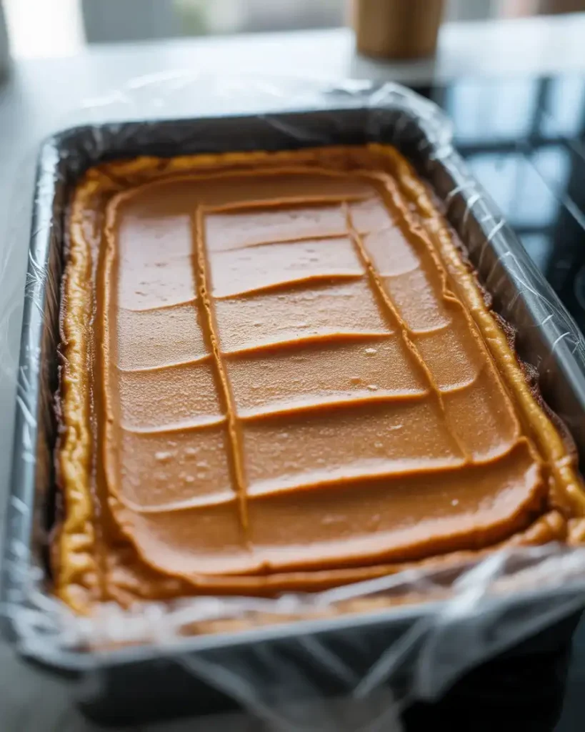 Chilled cheesecake bars ready to be cut into perfect squares