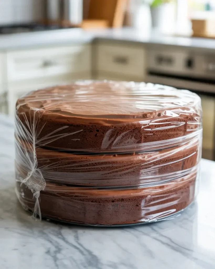 Wrapped cake layers stay fresh for make-ahead convenience