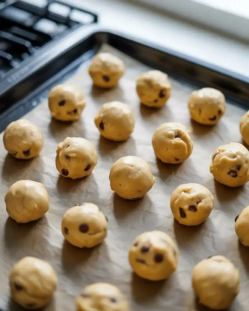 Portioned cookie dough balls ready to freeze for make-ahead convenience
