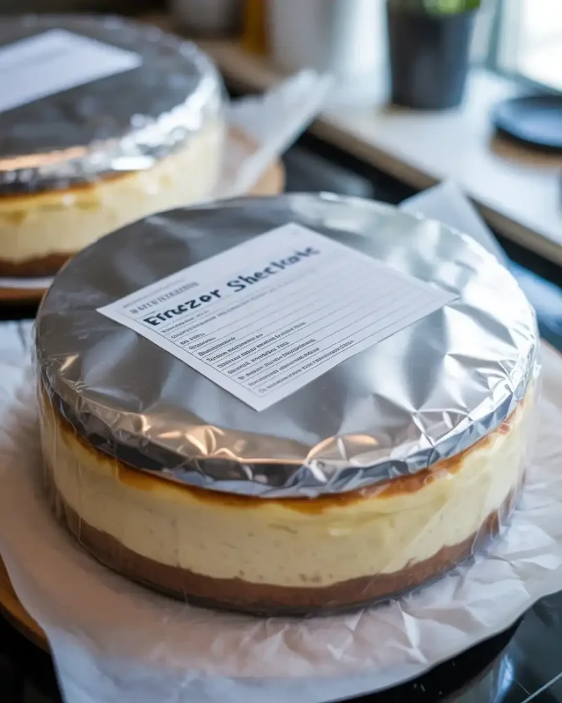 Properly wrapped cheesecake ready for freezer storage