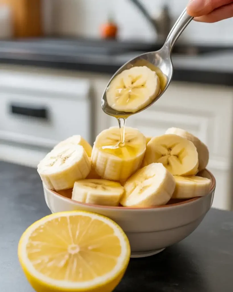 Tossing banana slices in lemon juice to prevent browning