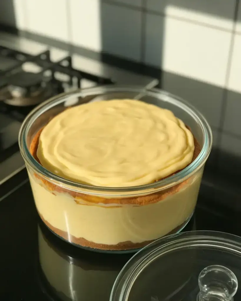 Storing assembled cheesecake before adding final whipped cream topping