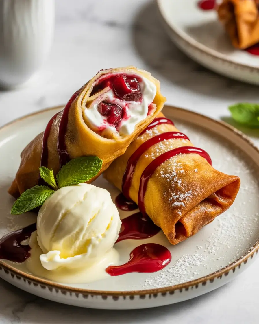 Crispy Cherry Cheesecake Egg Rolls With Sweet Cream Filling