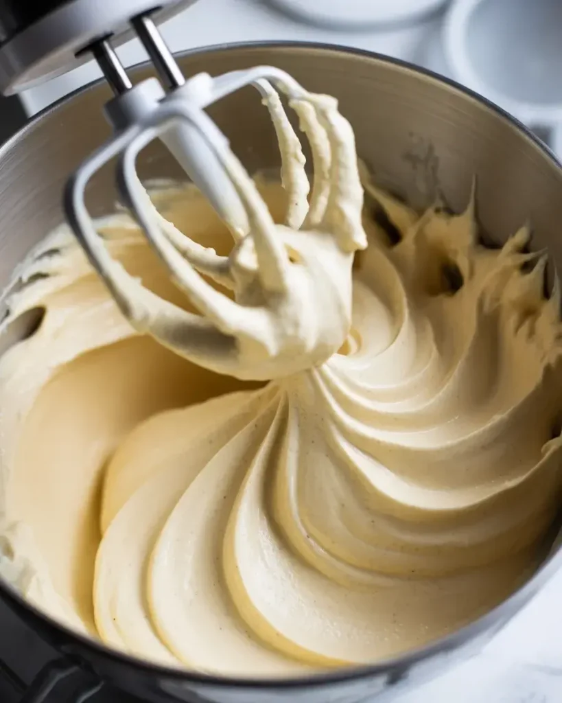Fluffy cream cheese filling beaten until smooth with soft peaks forming
