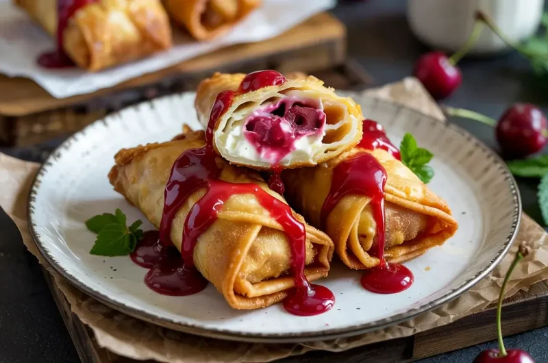 Crispy Cherry Cheesecake Egg Rolls With Sweet Cream Filling