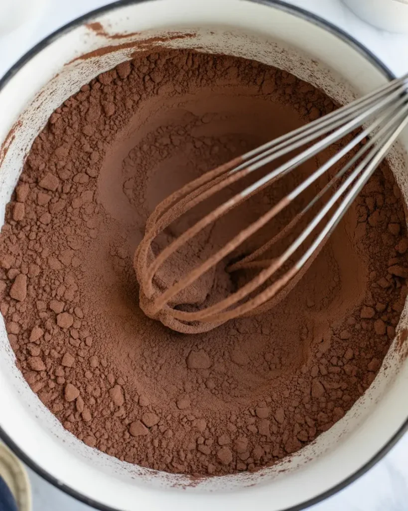 Sifted cocoa and flour mixture ready for combining