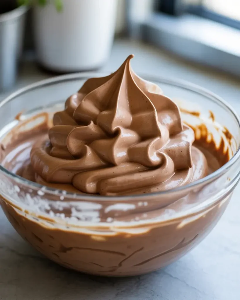 Mocha whipped topping beaten to perfect stiff peaks