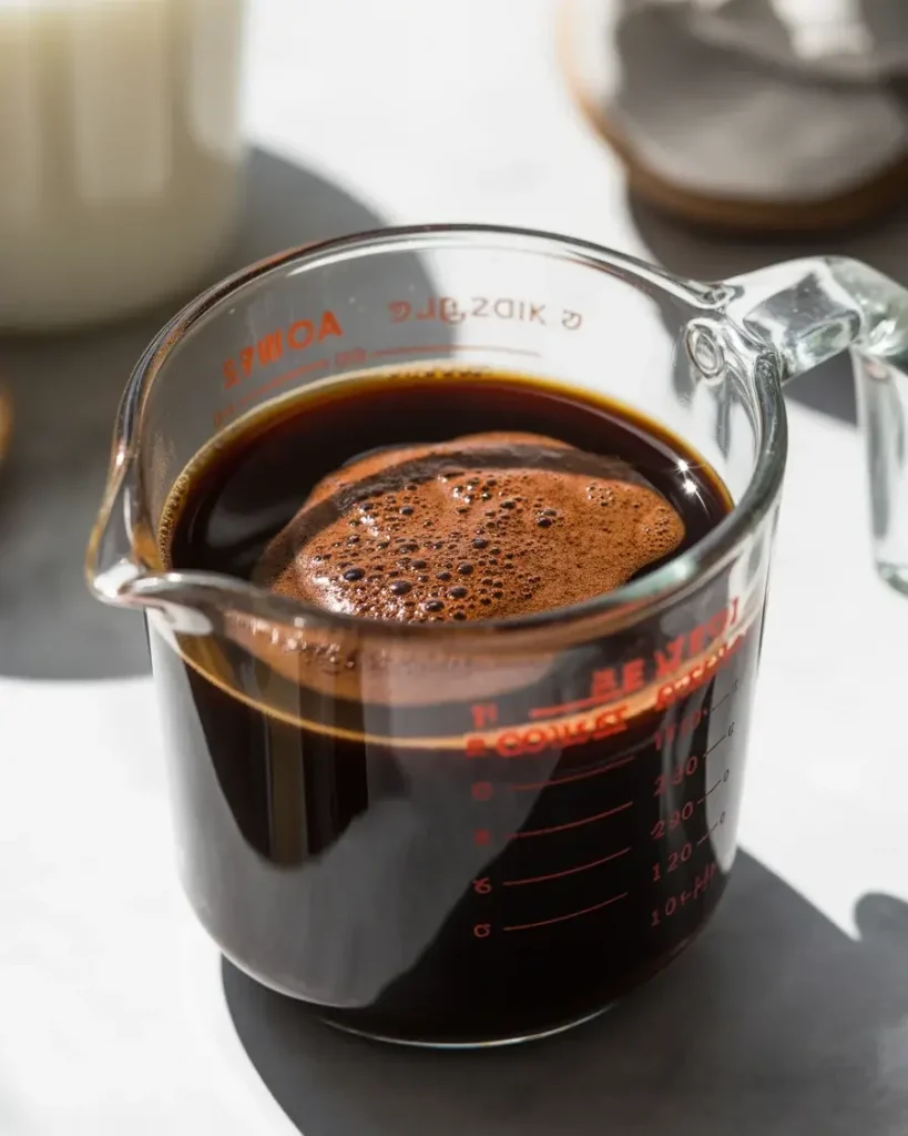 Espresso mocha mixture cooled to perfect temperature for cake infusion