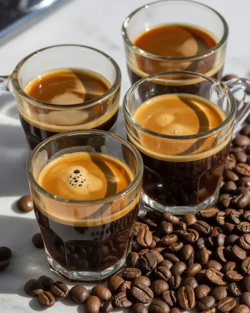 Fresh espresso shots with golden crema perfect for mocha poke cake