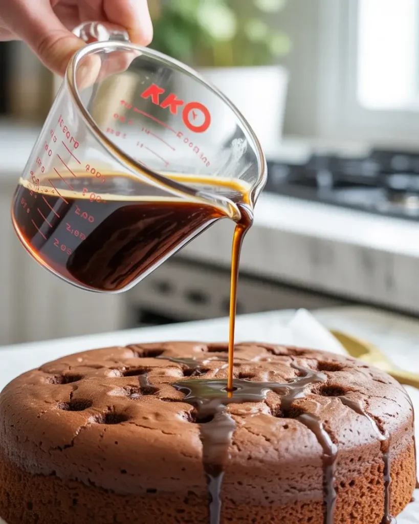  Slowly pouring espresso mixture into each hole for maximum flavor infusion