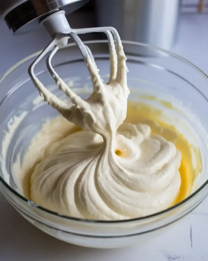 Fluffy cream cheese filling beaten to soft peaks for easy spreading