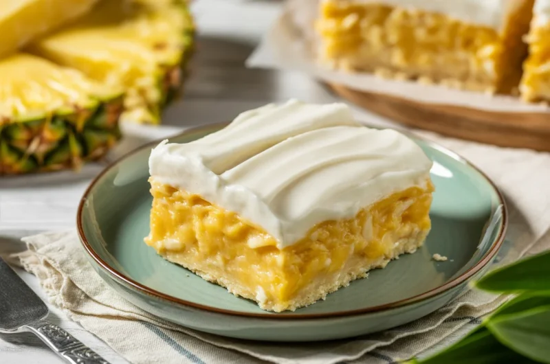 Hawaiian Pineapple Coconut Bars with Creamy Frosting