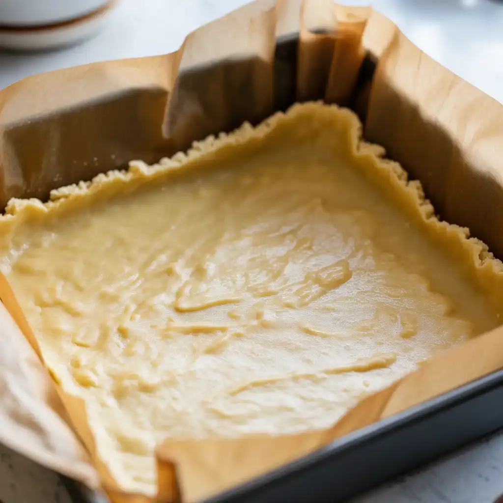 Press shortbread crust firmly into pan for a sturdy base that won't crumble
