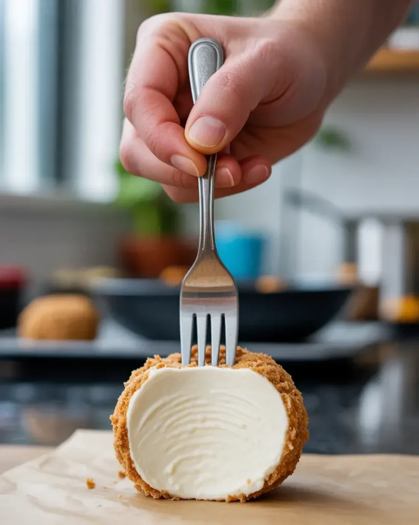 Inserting fork at 45-degree angle prevents Butterfinger balls from breaking during dipping