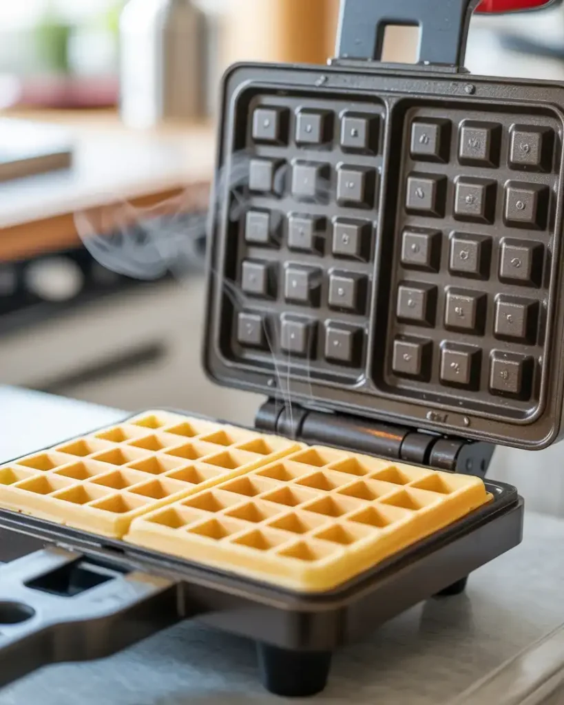 Preheating the waffle iron to medium-high for perfect cookie waffles