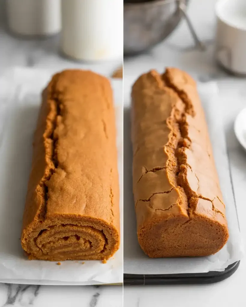 Proper warm rolling technique prevents cracks unlike cooling the cake flat