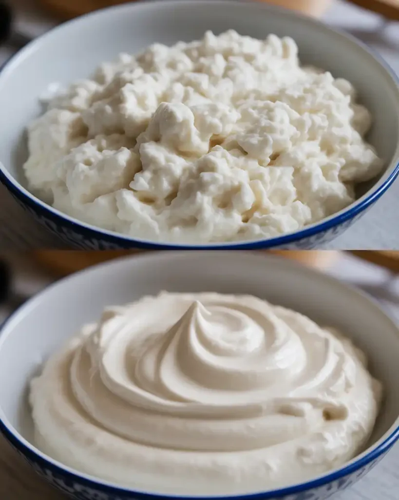 Regular ricotta versus whipped ricotta showing texture difference