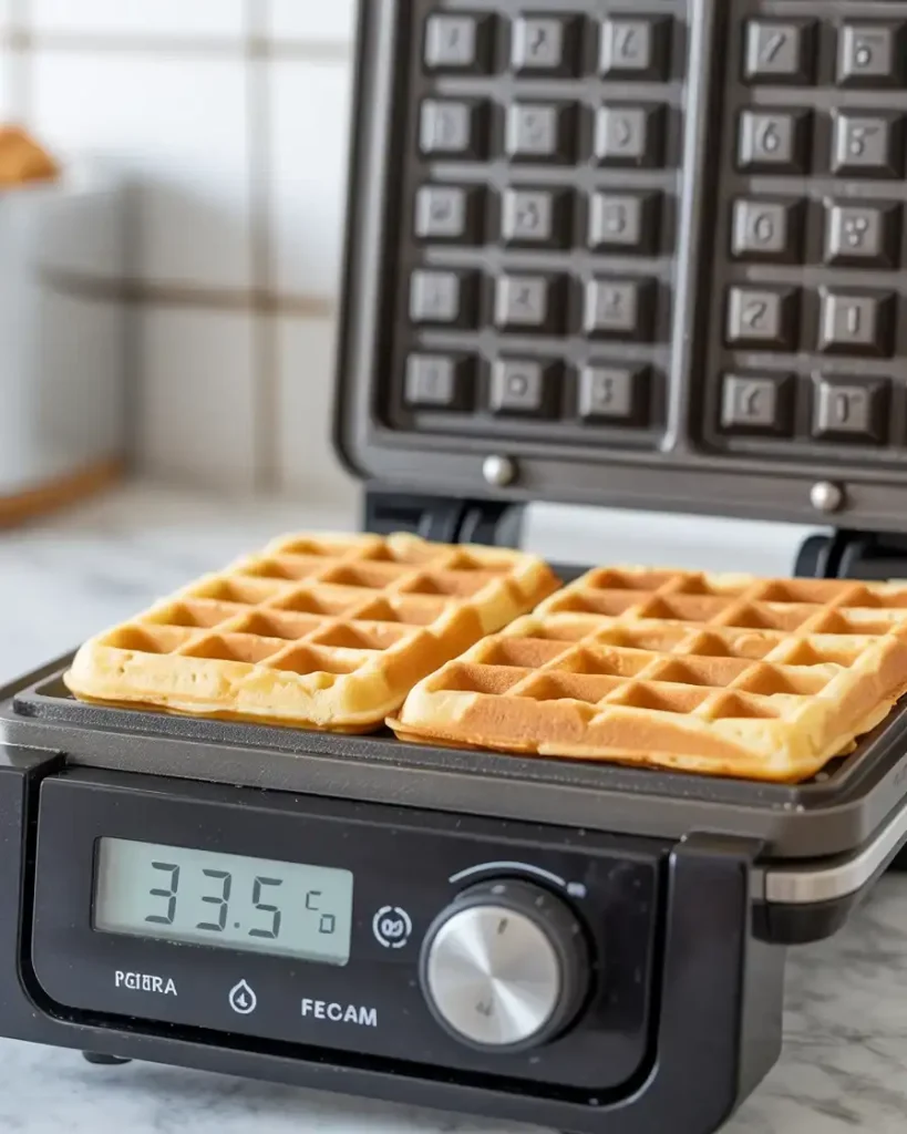 Setting the waffle iron to 375 degrees for optimal cookie waffle results