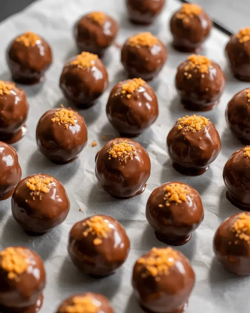 Sprinkling crushed Butterfinger topping on wet chocolate before it sets completely