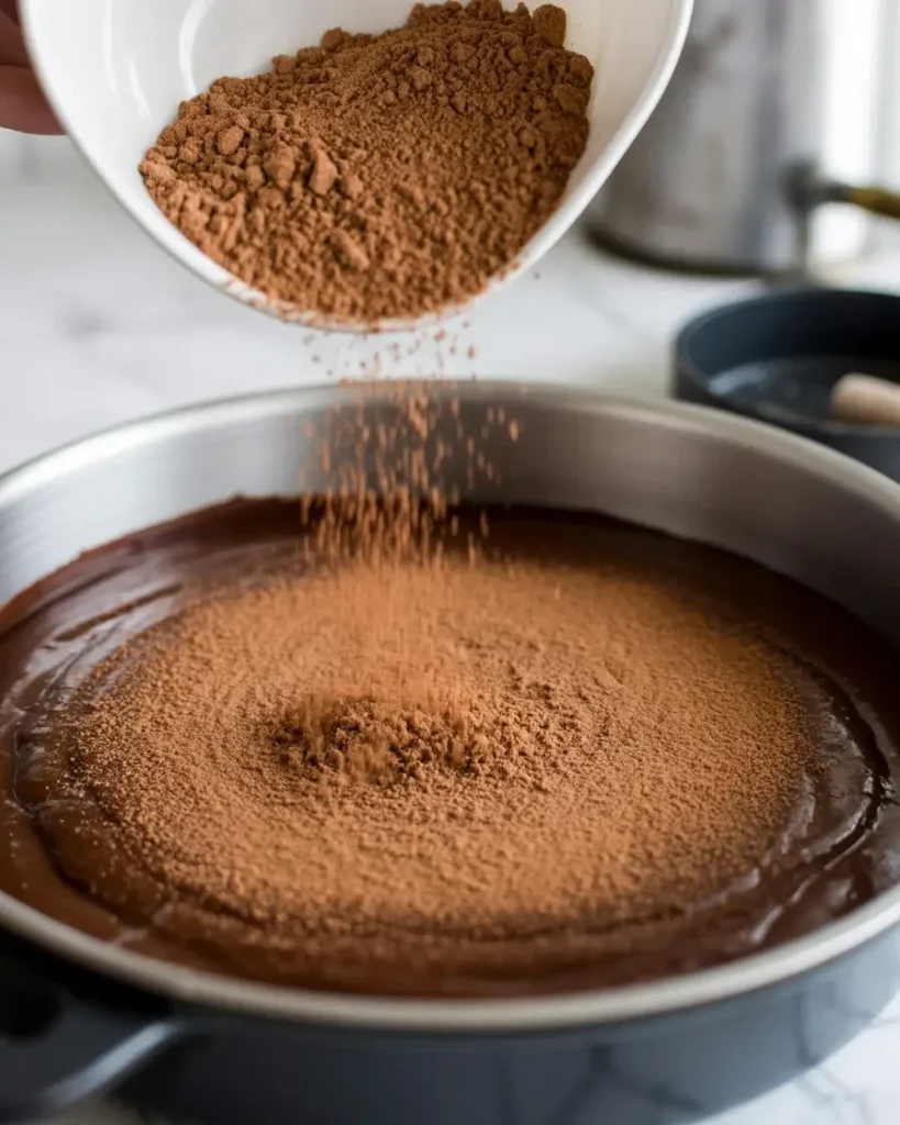 Even distribution of topping mixture creates consistent fudge sauce