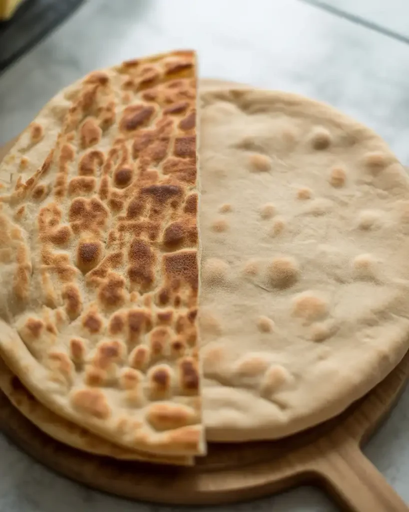  Toastul's spotted crispy texture compared to smooth traditional pita bread