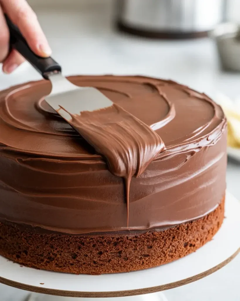 Applying final layer of ganache for a professional smooth finish