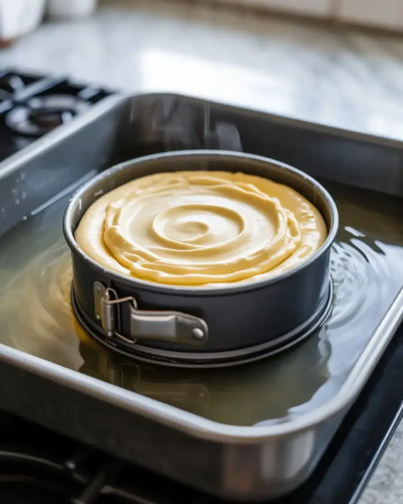 Water bath method ensures creamy texture without cracks