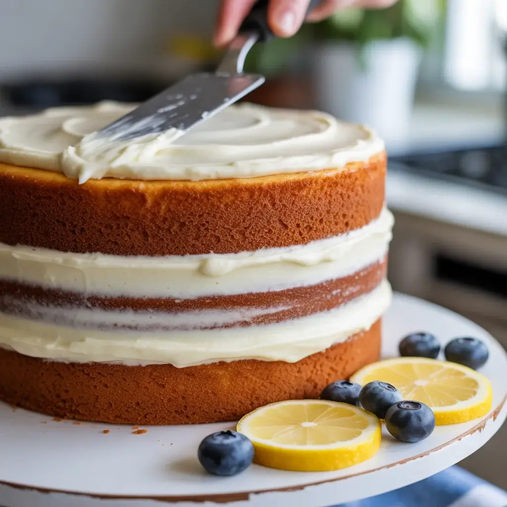 Apply even frosting layers between each tier before adding the final coat