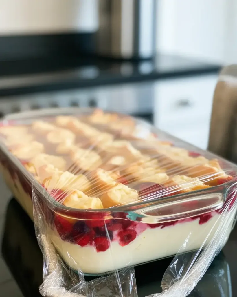 Assembled bread pudding ready to refrigerate overnight before baking
