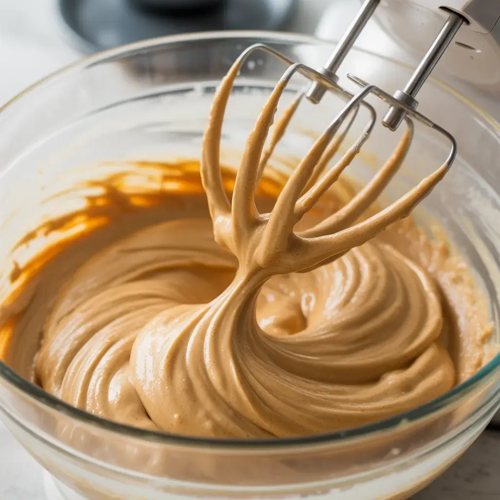 Beating peanut butter and cream cheese until perfectly smooth and fluffy