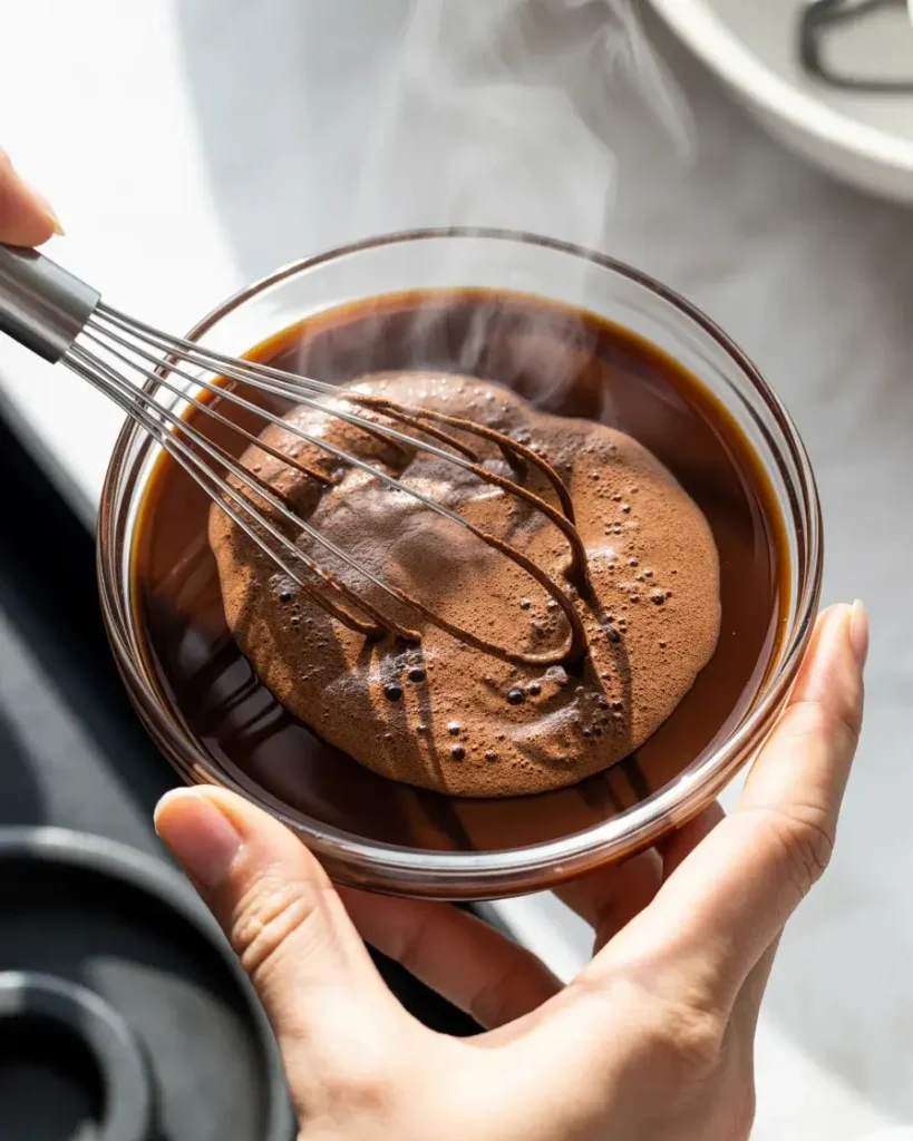 Blooming Dutch-process cocoa in hot coffee unlocks deep, intense chocolate flavor