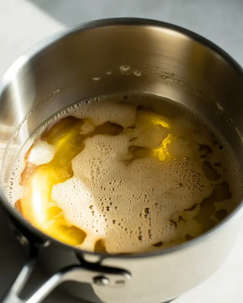 Brown butter ready when golden milk solids form and nutty aroma rises