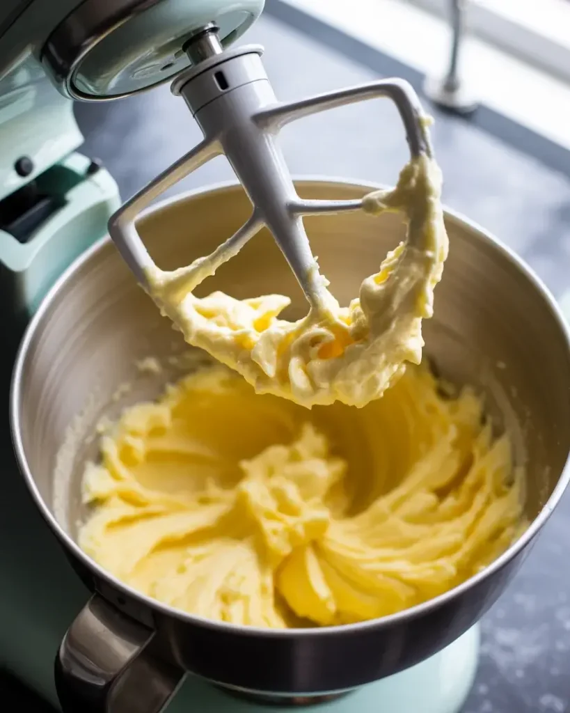 Butter and sugar creamed to pale yellow fluffy perfection