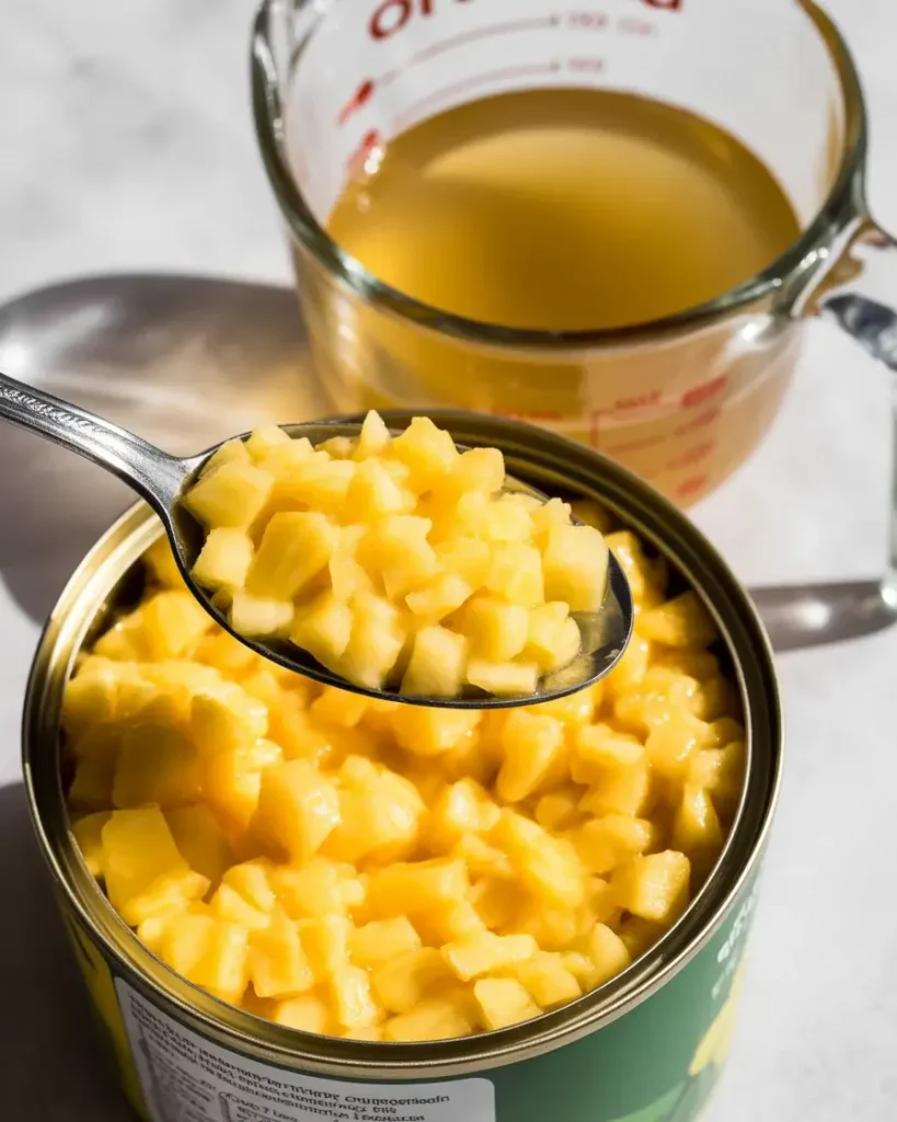Canned crushed pineapple provides even distribution and proper cake structure
