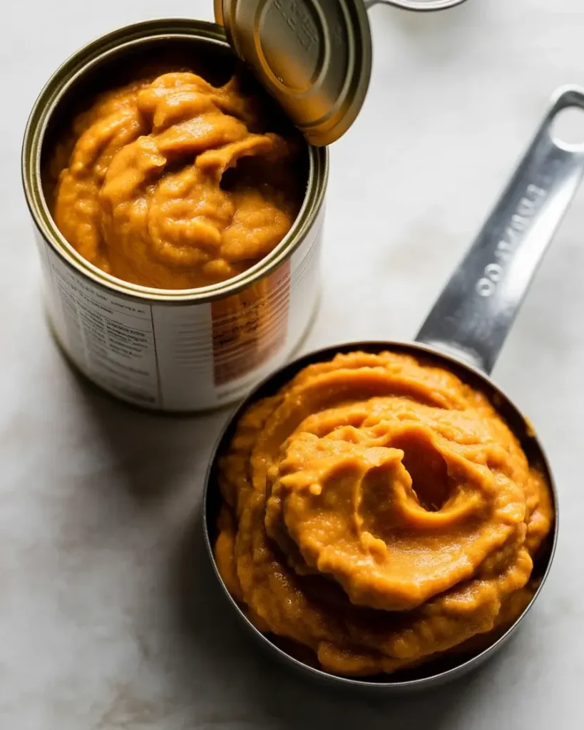 Canned pumpkin puree measured and ready for mixing