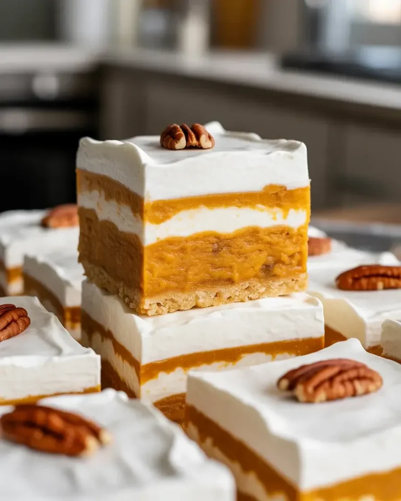 Chill bars completely before topping with whipped cream and toasted pecans
