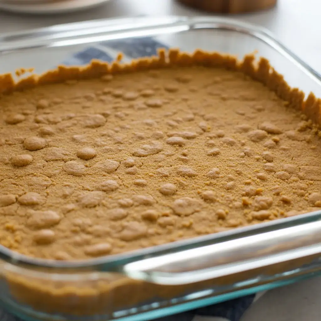 Chilled graham cracker crust set firm and ready for the cream cheese filling