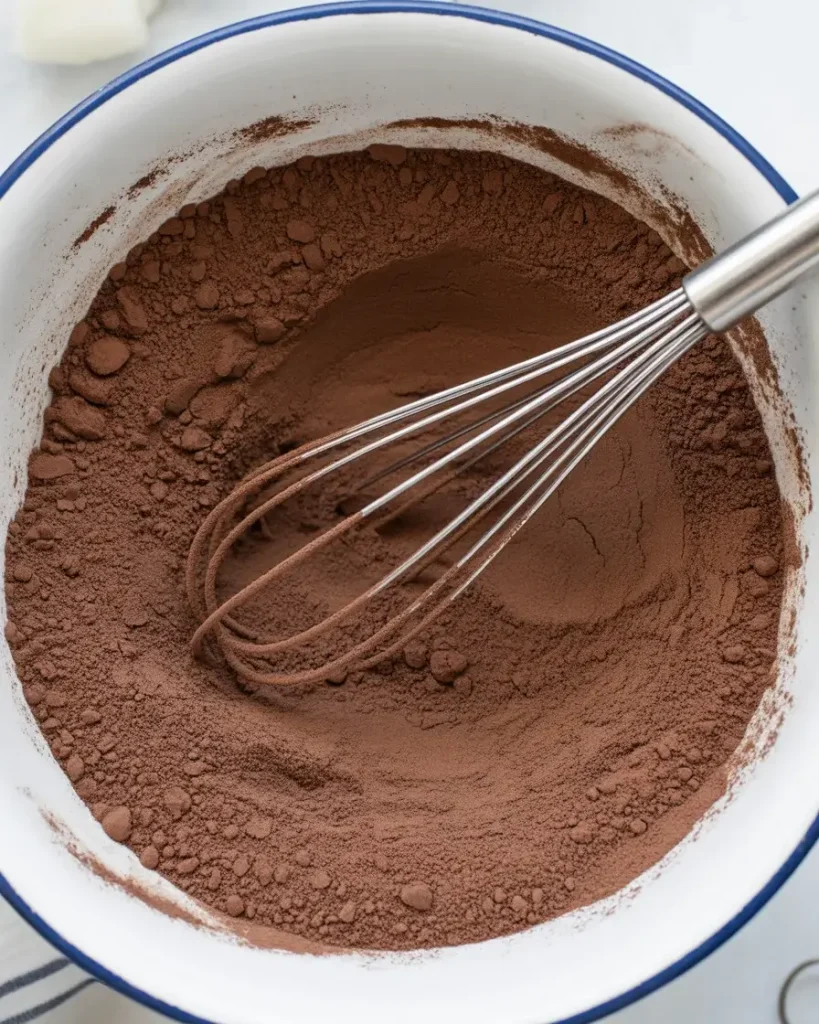 Cocoa and flour mixture whisked together until uniformly dark brown