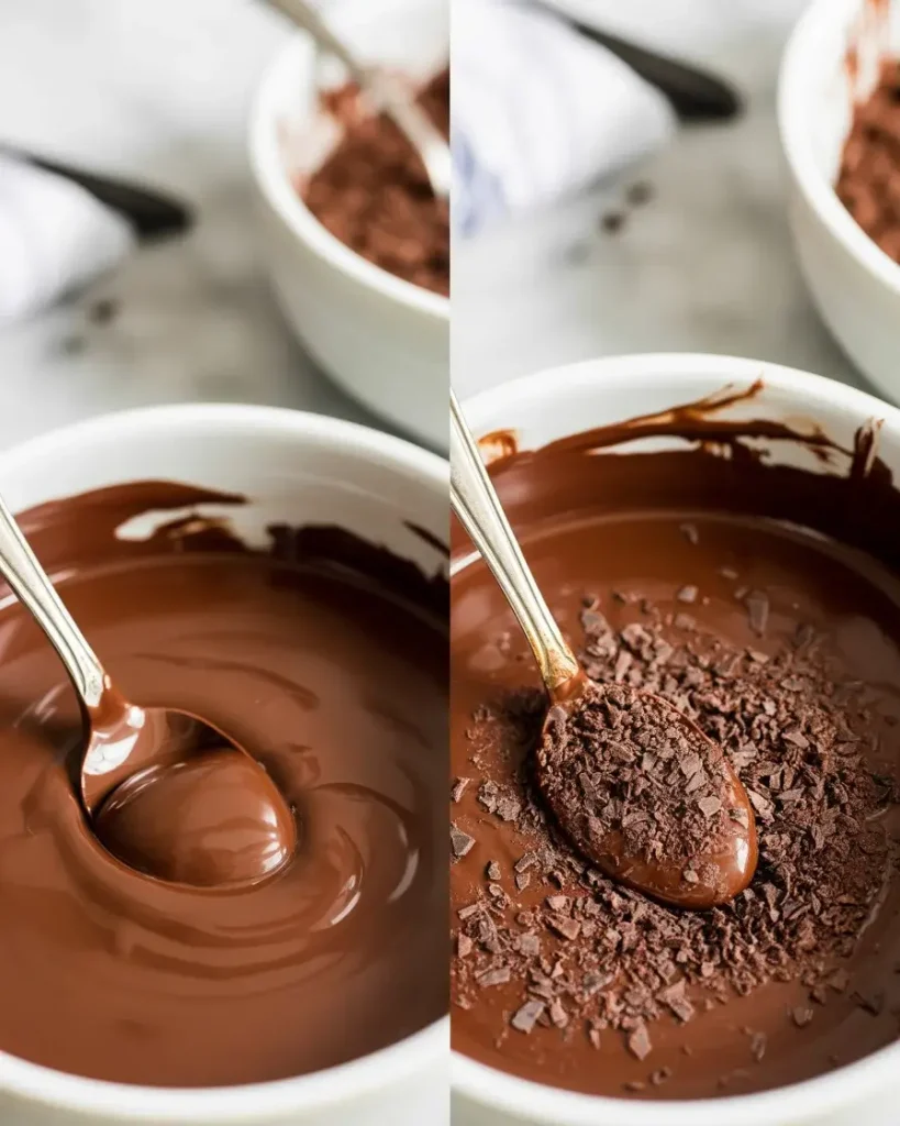 Comparing smooth melted chocolate versus seized grainy chocolate