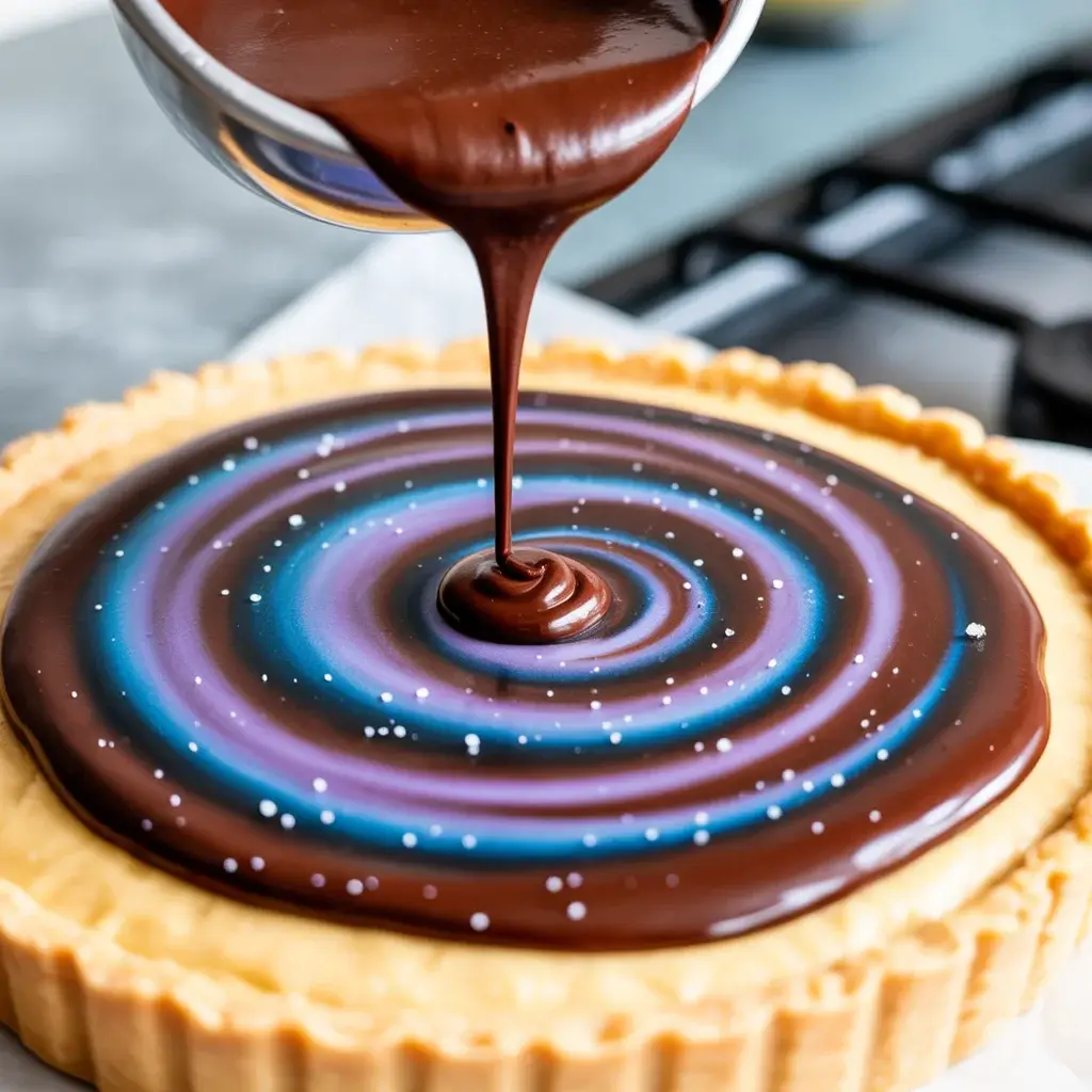 Creating a swirled galaxy pattern with chocolate and edible colors