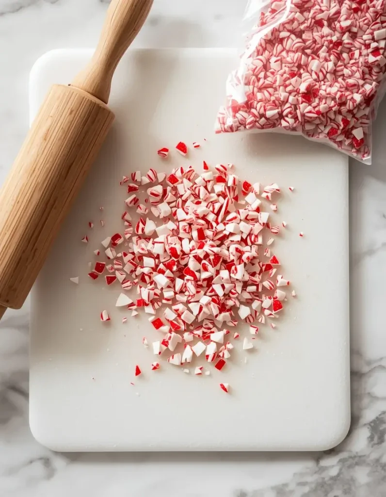 Crushed candy canes in small chunks add perfect peppermint crunch