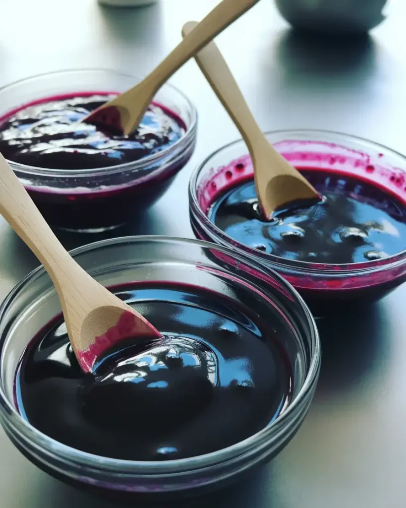 Different berry combinations create varying swirl colors from midnight blue to pink