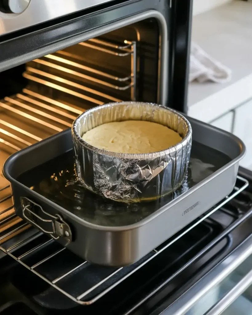 Double-wrapped springform pan in water bath ensures leak-free baking