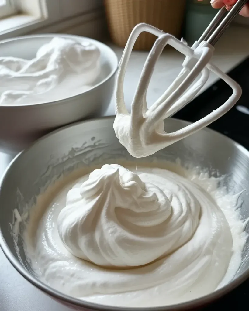Fluffy marshmallow filling beaten to stiff peaks for perfect sandwich cookies